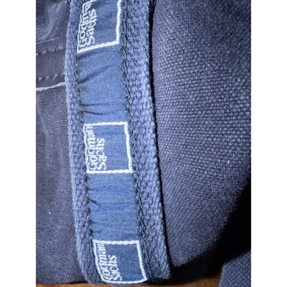 Goldman Sachs Navy Blue Canvas Duffel Bag Leather Trim Travel Weekend Gym Bag